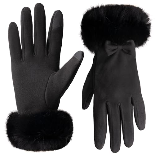Vagasi Gants d'hiver thermiques pour femme - Pour écran tactile - Gants d'hiver chauds et coupe-vent - Gants en daim pour femme - Pour cadeau, ski, cyclisme