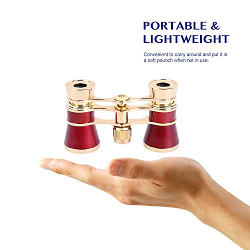 Aomekie Opera Glasses Binoculars 3X25 Theater Glasses Mini Binocular Compact with Chain for Adults Women Kids in Musical Concert(Red)
