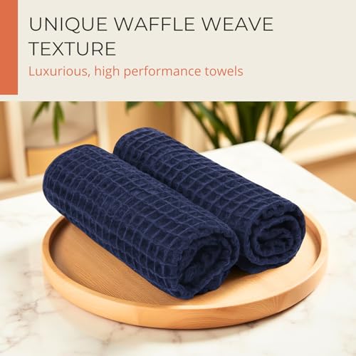 Image of HAMELIN The Ezra Waffle Face Towel Set| Cotton Lightweight Anti Microbial & Water Absorbent | Softer Touch Quick Drying Towels | Durable & Long Lasting | Blue | 31 cm x 31 cm | Pack of 2