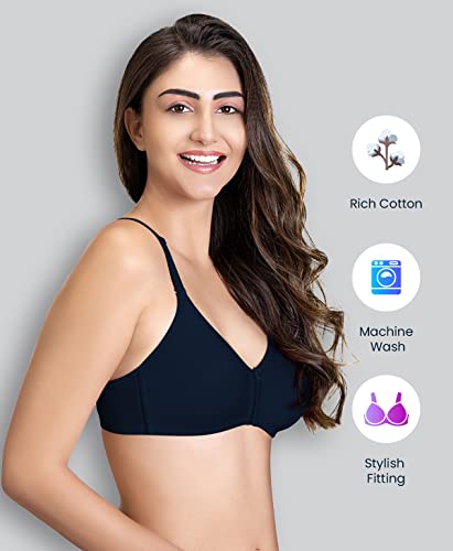 Image of Lyra Women's Cotton Non Padded Wire Free Seamless Bra Navy Blue