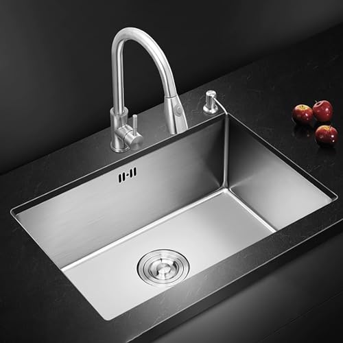 Fregadero de cocina de acero inoxidable nano de un solo cuenco, fregadero de cocina moderno multifuncional con grifo extraíble caliente y frío, fregadero comercial/fregadero de cocina profundo