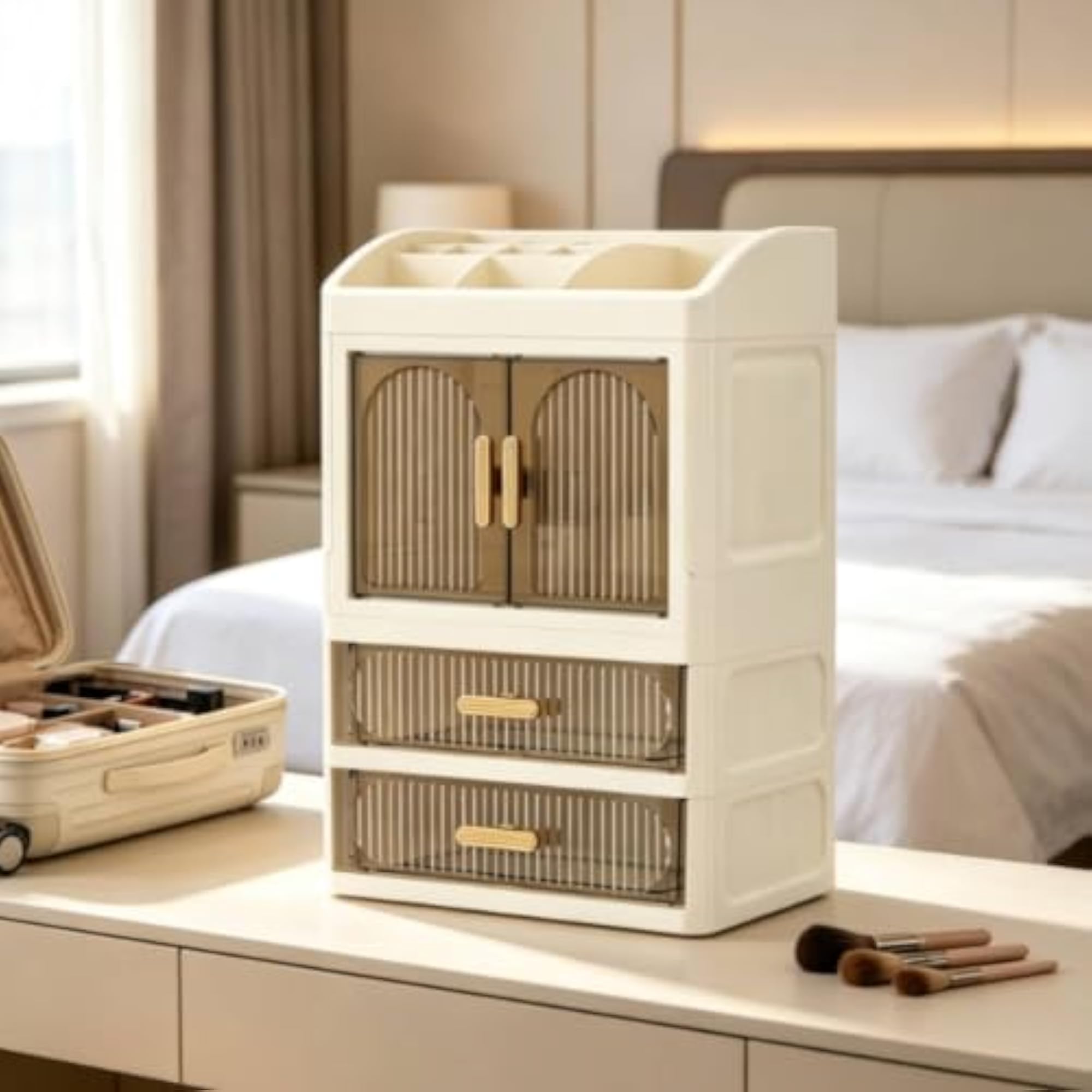 Divided Cosmetic Storage Cabinet Clear Desktop Organizer