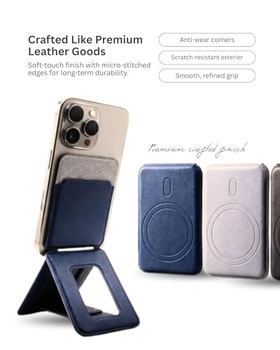 Image of SkynUp Handy Magnetic Wallet with Built-in Stand Tripod Stand | Strong Magnets | Holds 3+ Cards | Magsafe Wallet Compatible with iPhone 17 /16 /15 /14 /13 /12 /Pro /Pro Max /Plus Series (Meteroite Grey)