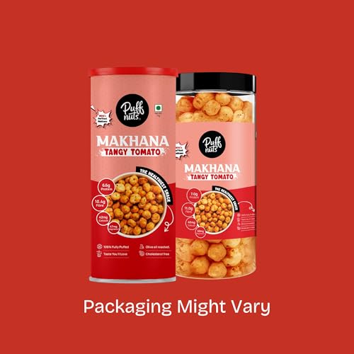 Image of Puffnuts COMBO of 4 Roasted and Flavoured Makhana | Healthy Snack | Namkeen Snacks | Puff Nuts | Gluten Free | Cholesterol Free | Protein Rich | Fiber Rich | With Calcium & Magnesium | Roasted in Olive Oil - 324g (Pack Of 4, Tangy Tomato, Jaggery & Sesame, Cream & Onion, Mexican Chipotle)