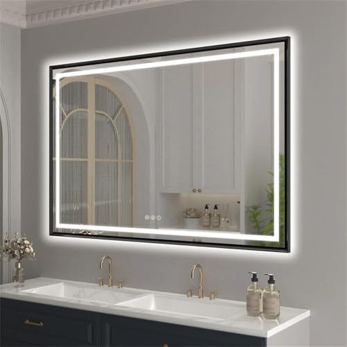 24″x 40″ LED Bathroom Mirror with Black Frame, Stepless Dimmable, Anti-Fog, Shatter-Proof, Memory, 3 Colors, LED Vanity Mirror