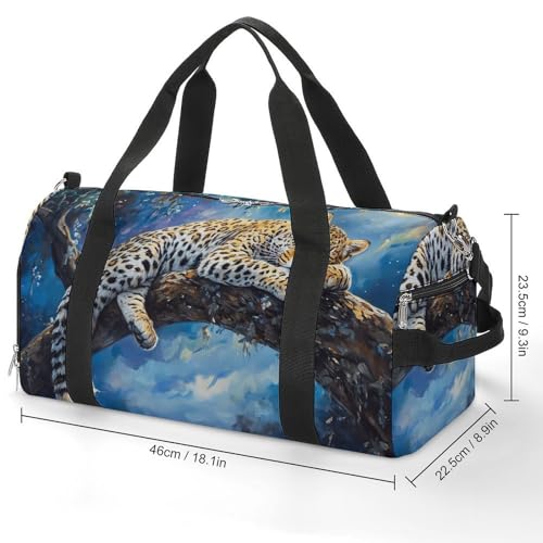 Leopard Sleeping On Tree Branch Gym Sport Bag Travel Duffel Bags Tote with Shoe Compartment Water Resistant Pouch Unisex2
