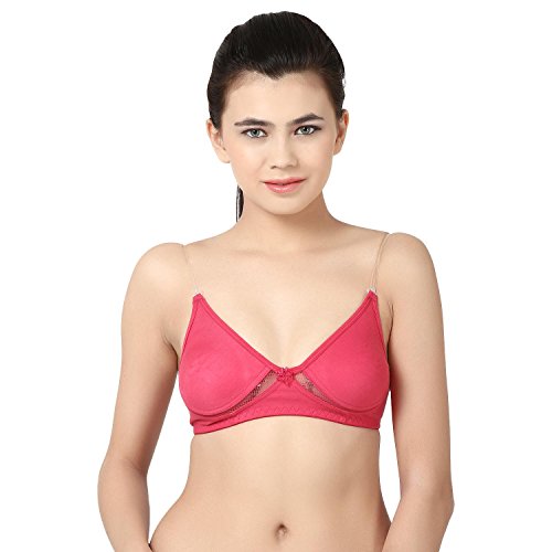 Image of Wirefree Non-Padded T-Shirt Bra Panty Set with Detachable Transparent Straps for Women /Girls.