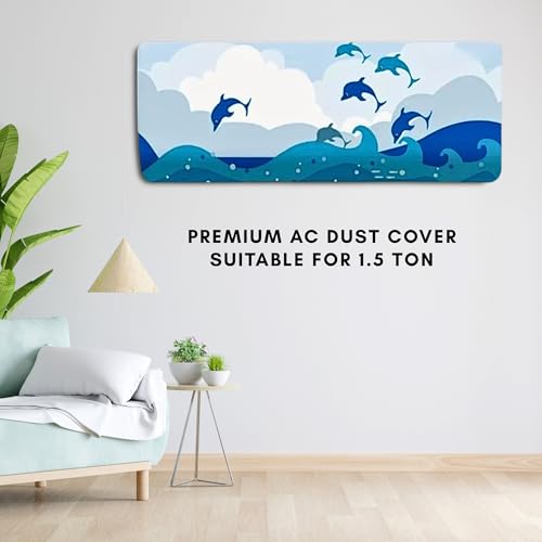 Image of Polyester Printed Split Ac Cover Indoor Unit For 1.5 Ton Capacity AC, Inner Unit Ac Cover, All Weather Cover /Attractive Digital Prints /Dustproof /Water Resistant Split Ac Cover (Dolphin)