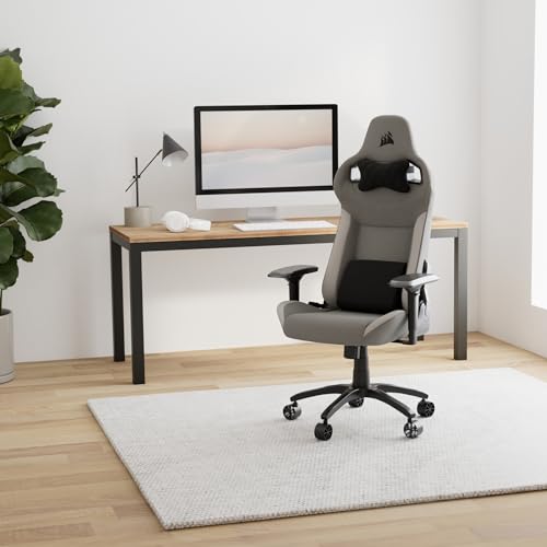 T3 RUSH Sedia da gioco in tessuto (2023) – Design ispirato alle corse – Esterno in tessuto morbido – Cuscino imbottito per il collo – Supporto lombare in memory foam – Altezza seduta - Sedia gaming - Immagine 1