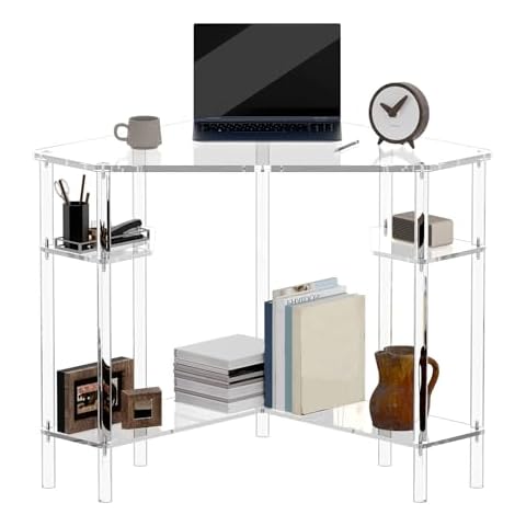 Eglaf Acrylic Triangle Corner Desk - Computer Desk with Storage for Small Space, 90-Degrees, 28.5 x 28.5 inches, Home Office Desk Study Desk, for Living Room, Bedroom, Office, Easy Assembly Cover