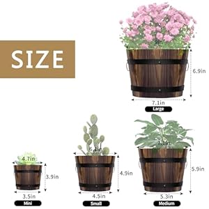 Adnee 4 pack wooden whiskey barrel planters 4 sizes wooden bucket barrel garden planters set rustic flower planters pots container for indoor outdoor garden home plants4761719  urban country home decor