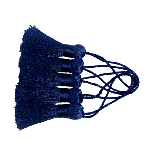 Image of Makhry 20pcs 4.3 Inch Handmade Silky Floss Mini Tiny Craft Tassels with 2-Inch Cord Loop and Small Chinese Knot for Earrings, Souvenir, Bookmarks, DIY Craft Accessory,Tags (Deep Blue)