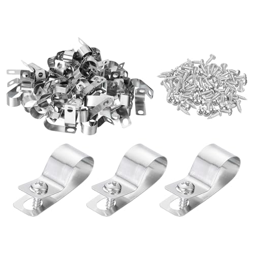 QUARKZMAN 100 piezas de Abrazadera de Alambre para Valla, Abrazadera de Cable con Tornillos para Montaje de 14mm de Diámetro Exterior para Madera, Metal, Vinilo, Valla