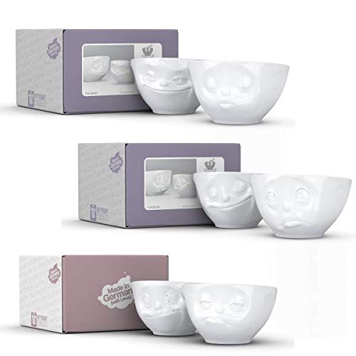 Fiftyeight mittleres 6er Schälchenset GLÜCKLICH & OCH BITTE & GRINSEND & KÜSSEND & LECKER & VERPENNT | weiß