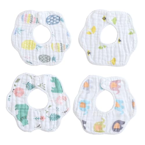 LRXIYODE 4 piezas Baberos Infantiles de Algodón con Estampado Giratorios Diseño Doble Suaves y Absorbentes para Bebés Aleatorio Regalo Práctico para