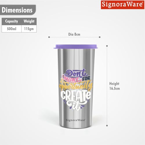 Image of SignoraWare Jumbo Stainless Steel Tumbler | Airtight & Leakproof | Durable & Eco-Friendly | Ideal for Office, Gym, Travel & Daily Use | Great for Outdoor Activities (500ml | Purple)
