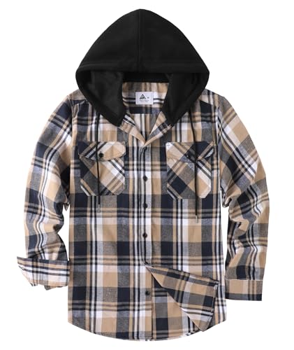 Image of Hooded Flannel Shirts for Men Plaid Long Sleeve Flannel Jacket Hoodies
