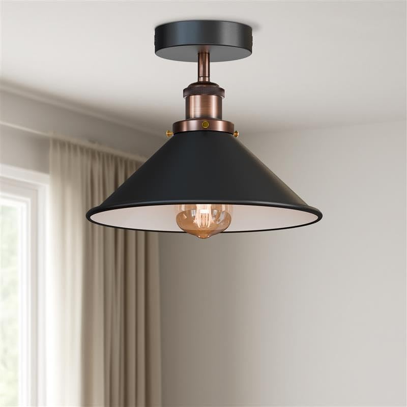 DC VOLTAGE Vintage Style Semi Flush Ceiling Light E27 Lampholder Metal 22cm Metal Conical Shade Ceiling Light Kitchen Living Room Hallway Easy Fit Anti Rust Durability Without Bulb โ image 1