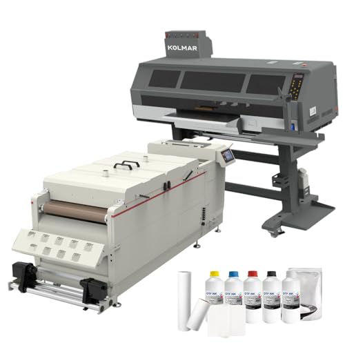 Z600 DTF Transfer Printing Machine with Auto-Powder Shaker Dryer, 5pcs Print Head Doubled Speed Over DTF Printer DIY Design Patterns for T-Shirt Clothing, Auto Timed Cleaning, Printing Width 60cm