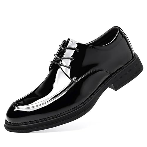 Men Classic Leather Dress Shoes Shiny Patent Leather Lace-Up Pointed Toe Non-Slip Softsole Low Top Business Oxford Shoes