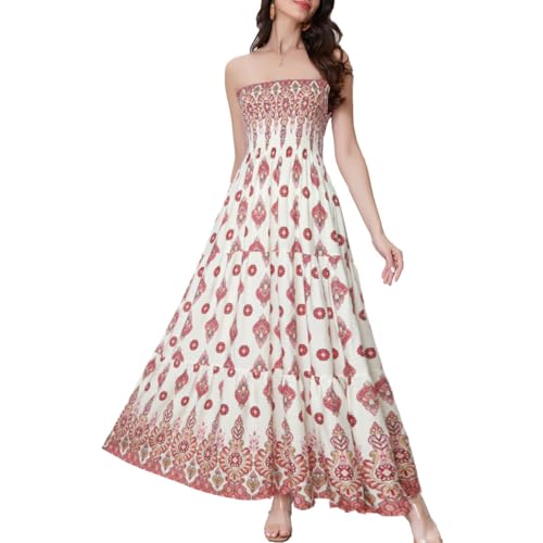 Image of Women's Summer Strapless Tube Top Maxi Dresses Off Shoulder Boho Beach Long Dress