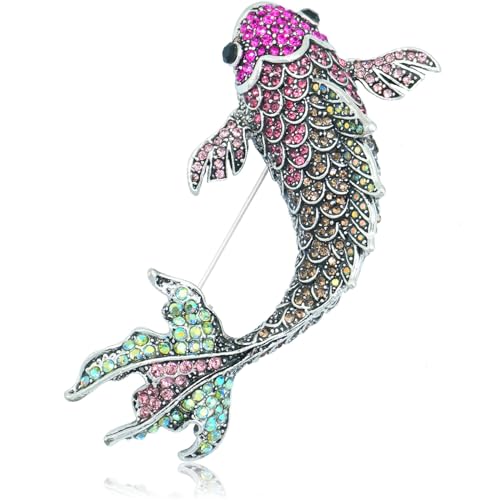 Image of Gold Fish Brooches for Women Marine Animal Red Koi Fish Carp Rhinestone Brooch Lovely Enamel Vintage Personalized Large Brooch Lapel Pin Gifts