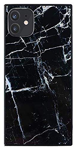 IvachellCompatible with iPhone 12 and 12 pro case Square Marble Phone Cover Floral Pattern 6.1 Inch (Black)