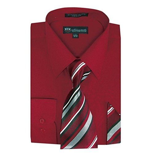 Milano Moda Men's Dress Shirt With Tie/Handkerchief Hlsg21A New York Brand Red #TOP29