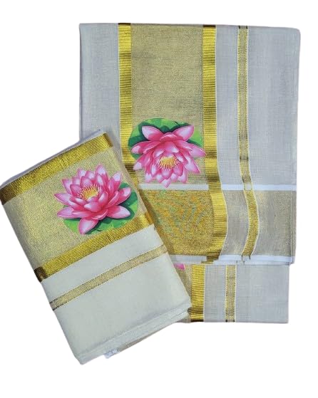 jagasree collections Kerala Kasavu Tradition Touch Print Single Set Mundu-picture-19