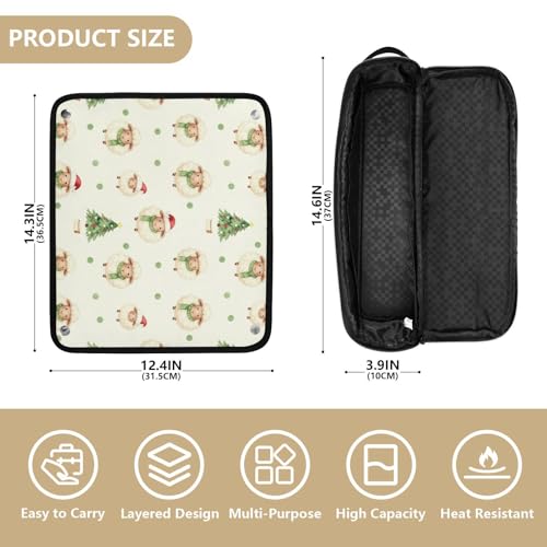 Bolsa de viaje para herramientas de cabello con tapete resistente al calor removible, impermeable, organizador para rizador, plancha, secador plano con detalles festivos de oveja navideña miniatura 4
