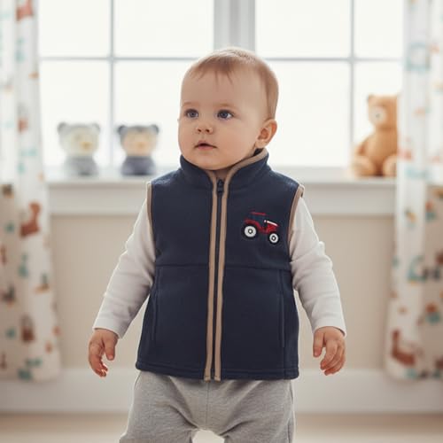 Image of Toddler Baby Boy Fleece Outerwear Vests Sleeveless Zipper Jacket Solid Color Vest Coat Spring Fall Winter Clothes