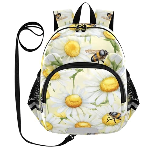 Bee Flowers Toddler Harness Backpack for Boys Girls 3-6 Years Kids Backpack with Anti Lost Safety Leash Child Leash Backpack for Preschool Walking Travel