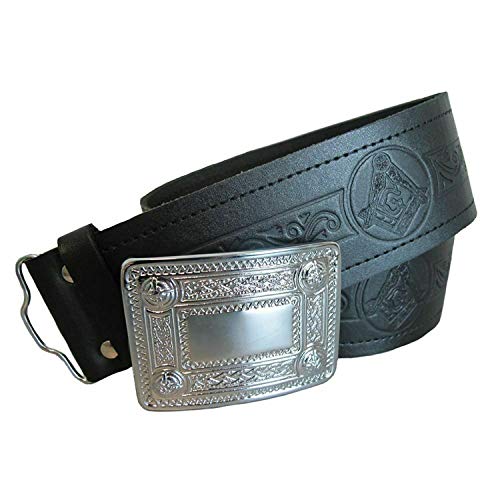 Men's Masonic Leather Kilt Belts with Various Buckles Chrome Finish