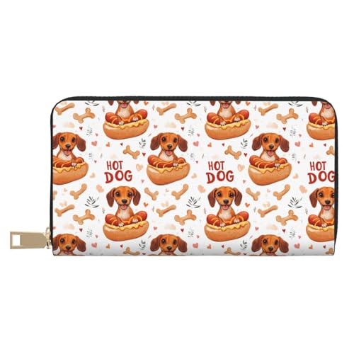 Leather Thin Slim Wallets for Women Men - Fashion Cute Hot Dog Print Card Wallet Holder with Zipper