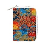 SEBNATAL Fashion Credit Card Holder Wallet for Daily Use, Compact Boho Paisley Mandala Art Leather Case Purse with Metal Zipper