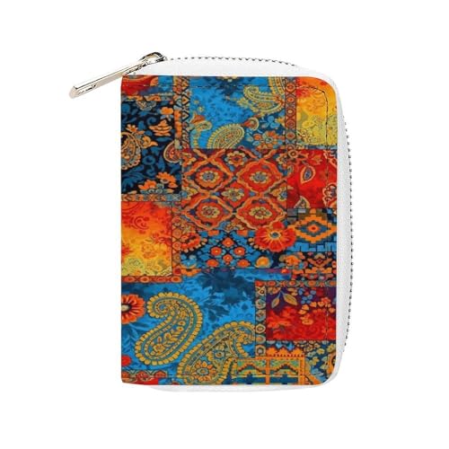 SEBNATAL Fashion Credit Card Holder Wallet for Daily Use, Compact Boho Paisley Mandala Art Leather Case Purse with Metal Zipper