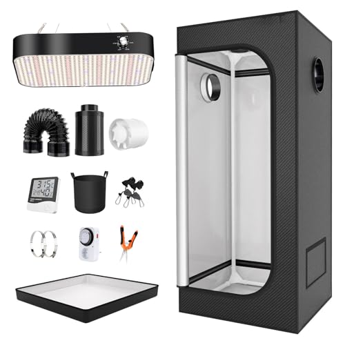 Kit de tente de culture complet à intensité variable, système complet 70 x 70 x 160 cm, avec éclairage LED 200 W à spectre complet
