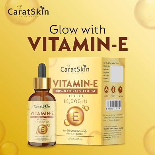 Image of CaratSkin Vitamin E Oil 50ml | 15000 IU High Potency | 100% Natural | Moisturizing Oil for Hair & Skin | Helps Reduce Stretch Marks, Fine Lines & Wrinkles | Restores Glow & Skin Elasticity | For All Skin Types