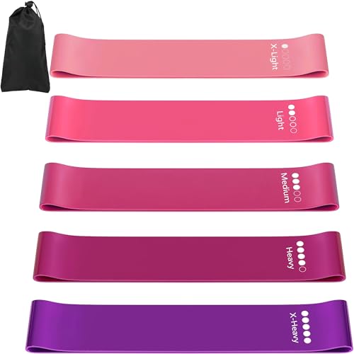 Fitnessbänder, widerstandsbänder 5er Set, 5 Verschiedene Stärken trainingsbänder mit Übungsanleitung & Tragebeutel, Resistance Bands Set für Yoga, Muskelaufbau, Pilates, Fitness, Dehnen