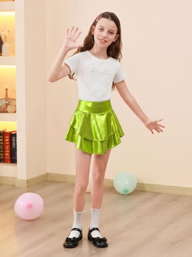 Image of Haloumoning Girls Metallic Skater Skort Kids Shiny Scooter Skirt 4-14 Years | High Waisted, Dance Skorts