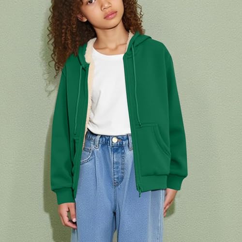 Girls Fleece Lined Hoodies Long Sleeve Zip Up Jacket Kids Warm Winter Loose Outerwear Coats with Pockets for 9-14 Years4