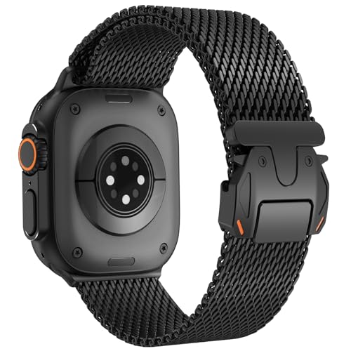 FULLIFE Milanese Mesh Loop for Apple Watch Band Apple Watch Ultra 3/2/1 Band 49mm 46mm 45mm 44mm Men Women Stainless Steel Metal Band Parachute-style Buckle for iWatch Series 11 10 9 8 7 6 SE3 5 4 3