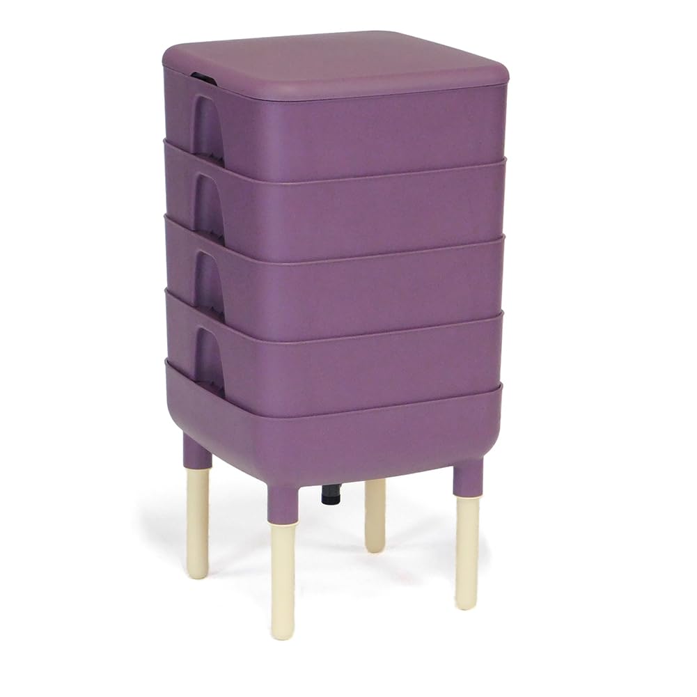 The Essential Living Composter, 4-Tray Worm Vermicomposter Bin, Plum