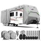 Jack Boss RV Cover, 7 Layers Waterproof Camper Cover with Tongue Jack Cover, Windproof Travel Trailer Cover with Gutter Cover, Fit for 27-30ft