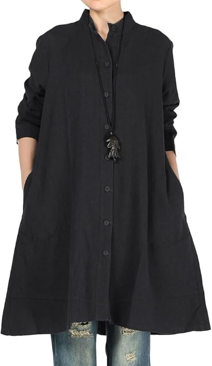 Laovanln Women's Linen Shirts Jackets Button Down Long Sleeve Cotton Blouse Tops with Pockets
