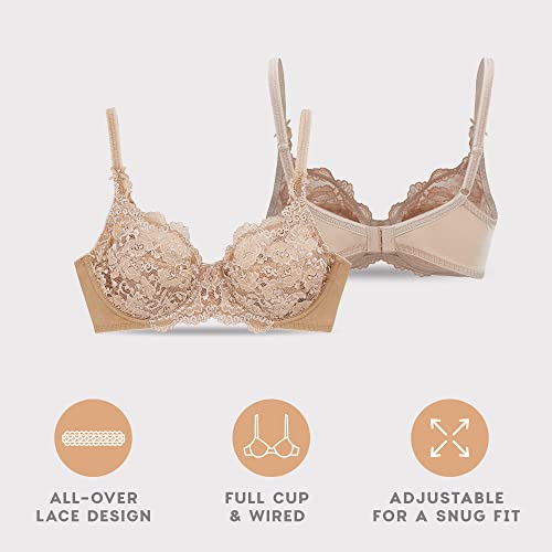 Women’s Bra, Lace Bra, Underwire Unlined Full Coverage Bra, Microfiber Nude 38Dd #TOP1