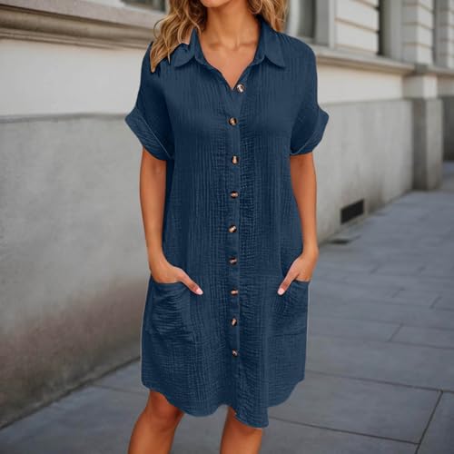 Robe chemise mi-longue à boutons et manches courtes style décontracté