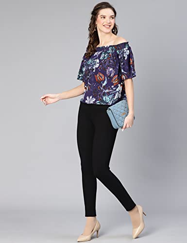 Image of oxolloxo Women Floral Digital Print Off - Shoulder Polyester Top