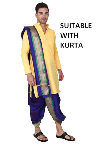 Image of Rameshwaram Fabrics Mens Ready to Wear Silk Dhoti with Angwastra Set - Pocket Dhothi