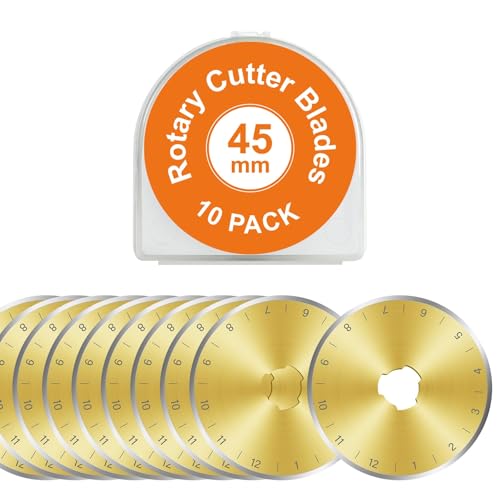 Titanium Coated 10 Packs 45mm Rotary Cutter Blades 45mm Quilting supplies Rotary Cutter Blades for fabric by SSPONT, compatible with OLFA,Fiskars,Mr.Pen,DAFA,Truecut etc. Sharp and Durable